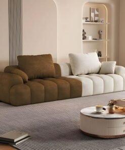 Comfynest Extra Long Modern Wood Framed Sofa With Standard Seat Size And Foam Filling - Anti Cat Scratch Fabric 240 X 96 X 65 Cm Dark Coffee/Beige