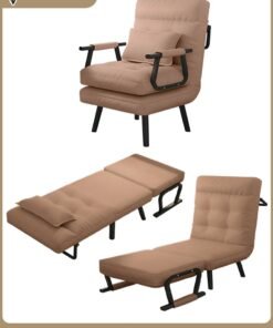 ROCKCAMEL 3 In 1 Folding Recliner Chair, Convertible Sofa Chair, 5-Position Manual Recliner with Pillow, Wide Adjustable Lounge Chair & Sofa Bed, Anti-Cat's Paw Leather for Home Office, Width 65cm, Brown