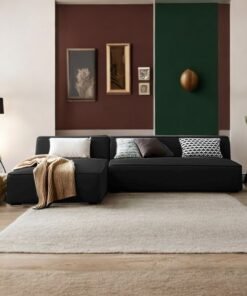 Karnak Chelsea 3-Seater Luxury L-Shape Velvet Sofa with Free Pillows - Color Black