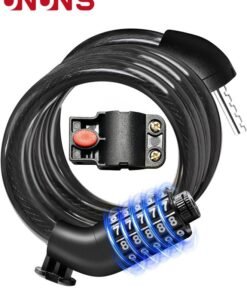 UNUNS Bike Locks Reflective Chain With Lock Bracket,Anti Theft Bicycle Cable Lock,5-Digit Resettable Combination Password Chain Lock,Security Protection Motorbike Lock,Coiling Cable Lock,Black-150cm