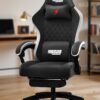 DROGO Throne Ergonomic Gaming Chair, Video Game Chair with Linkage Armrest, Footrest & Adjustable Seat Computer Chair with Fabric, Head & Massager Lumbar Pillow Home & Office Chair with Recline Black