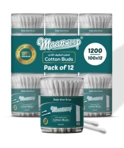 Moonwisp Cotton Buds - 100-Piece Units (Pack of 12) Double-Tipped Ear Cleaner Swabs - 100% Soft Cotton Buds for Ear - Hygienic & Gentle - 1200 PCs
