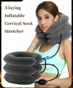REOCLE Cervical Neck Traction Device Adjustable Neck Stretcher 3-laying Inflatable Neck Support with Pressure Gauge for Instant Neck Pain Relief and Neck Decompression