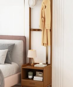 NKX Multifunctional Modern Solid Wood Bedside Table with Large Coat Rack