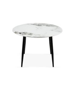 DANUBE HOME Elmont 4 seater Round Dining Table Ceramic Sturdy Dining Table Without Chairs| Modern Design Desk Furniture For Kitchen Dining L110xW110xH75cm-White/Black