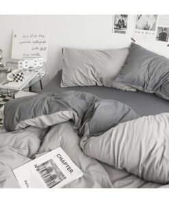 INFOSUN Duvet Cover Set King Size 4 Pcs, Include 1 Quilt Cover 220 x 240cm & 2 Pillow Cases 50 x 75cm & 1 Bedsheet 230 x 250cm, Super Soft Quality Cotton Bedding Set, NO Comforter - Haze Gray