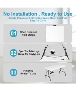 Alternative view of MOMENT [1.5M] Foldable Lightweight Trestle Outdoor Camping Tables, Heavy Duty Plastic Outdoor Picnic Table, Folding Trestle Table For Bbq Party, Folds In Half With Carry Handle, White (153.5×70×74cm).