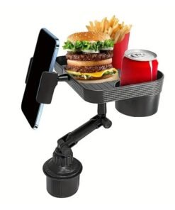 Garlo Adjustable car cup holder tray, 3-in-1 car food tray, universal car cup holder with tray, phone holder, rotating car cup holder, extended car feeding tray, multifunctional car cup holder