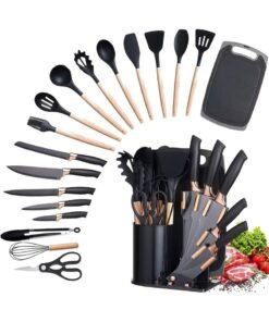 ZEESQUARE 19‑Piece Silicone Kitchenware Set – Wooden Handle Cooking Utensils, High Heat Resistant Non‑Stick Silicone Tools for Pots & Pans