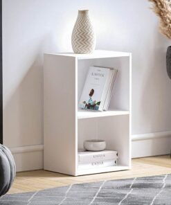 MODERN HOME Modern Slim 2-Tier Bookcase | Tall Narrow Cube Storage Shelf | Vertical Display Unit for Small Spaces | White Finish