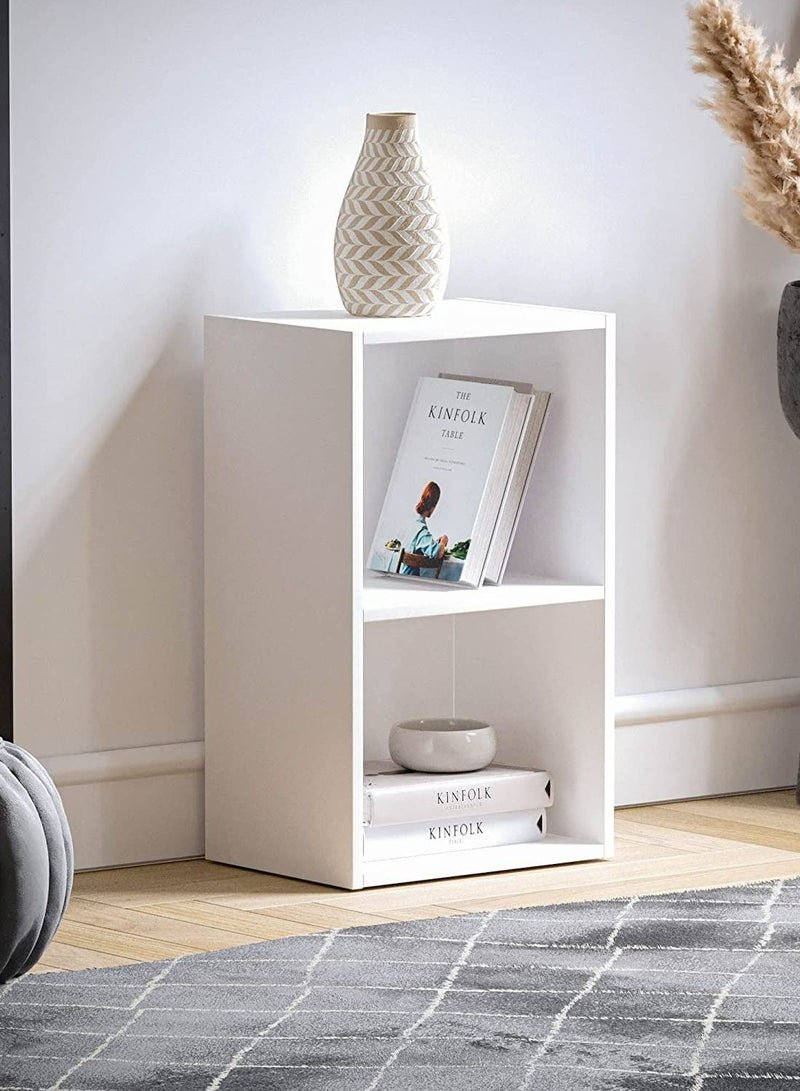 MODERN HOME Modern Slim 2-Tier Bookcase | Tall Narrow Cube Storage Shelf | Vertical Display Unit for Small Spaces | White Finish