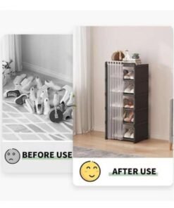 Kutis 1-Piece 5 Tiers Simple Shoe Rack Assembly Shoe Rack Storage Organizer Metal Plastic Black 42x30x90 Centimeter - Image 4