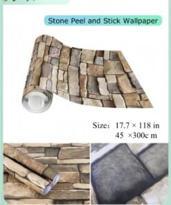 HALAMODO Stone Peel and Stick Wallpaper Rock 3D Stacked Faux Stone Contact Paper for Wall Self-Adhesive Removable Wallpaper for Bedroom Kitchen Backsplash Farmhouse Wall Paper, 17.7 × 118 in