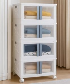 MECHDEL Collapsible Storage,Cabinet for Storage,Almari, Wardrobe, Cupboard Rack Living Room,Storage Cupboard | Clothes Organizer Rack, 2 Door Cabinet (STORAGE BIN/WHEEL-White, 4PCS)