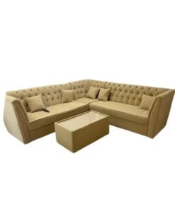 Maharat Al Bahar L Shape Mab Velvet Sofa Set 6 Seater With table/beige 250x250x80
