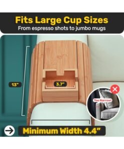 Alternative view of HOMESTAR Bamboo Wood Couch Armrest Tray , Detachable 2-in-1 With Base Organizer, Folding Snack Plate, Sofa Arm Table With Cup Holder For Drinks And Snacks, Compatible With Recliner & Loveseat  , Brown , 41.5*34 cm