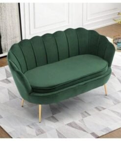Wooden Twist Flared Arm Solid Wood Metal Legs Velvet Fabric Loveseat Modern Chaise Lounge ( Green )