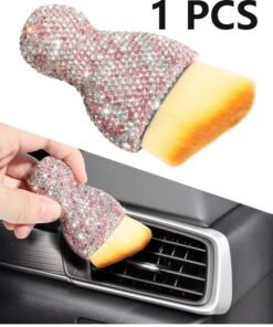 Car Detailing Brush,Car Interior Dust Sweeping Soft Brush,Bling Car Accessories for Women,Car Interior Cleaning Tool with Diamond,Auto Interior Dust Brush for Dashboard(Pink)