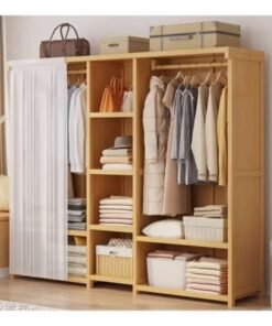 keke Bedroom Coat Rack Home Wardrobe Light Luxury Two Side Cloth Hanging Light Brown With Multiple Shelves 162*42*160cm