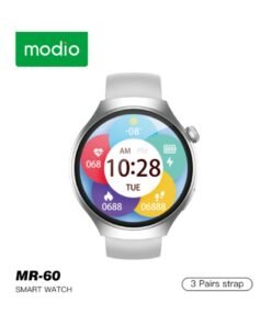 modio MR-60 2.5D Curved Display Smartwatch – 4G SIM, Bluetooth Calling, Wireless Charging, Fitness Tracker, Multiple Straps – Silver