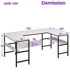 Stubborn Large Gaming Table, 180cm U Shaped desk, Texture Desktop Corner Computer Desk, U Office Desk with Storage Shelves, Gaming Desk for Office and Gaming Area