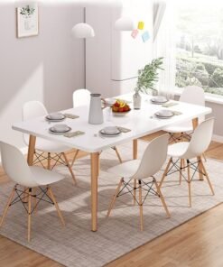 CityRiya-Long Dining Table Kitchen Table 100*60cm Dining Room Table Modern Rectangular Dining Table White Solid Wood Dining Table Furniture for Kitchen, Dining Room, Living Room