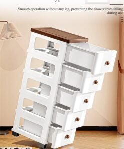 DUNISO 5-Layer Narrow Storage Cabinet  with Wheels，Multifunctional Drawer Plastic Wardrobe，Storage Drawer Units Kitchen Crevice Storage ，Storage Cabinet for Toys，Snacks，Books - Image 3
