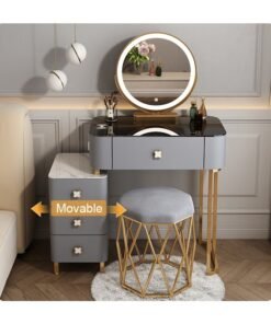 keke Makeup Dressing Table LED Mirror With Wireless Charging Pad And Storage Cabinet with Chair