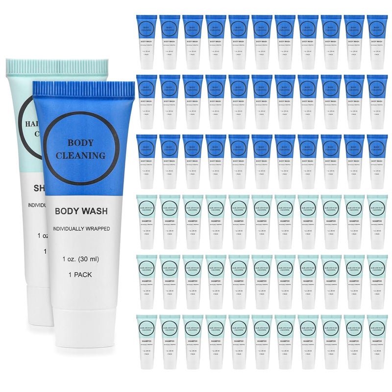 RSQAZQ Travel Size Shampoo and Body Wash Bulk Individually Wrapped Hotel Mini Shower Gel and Small Men Women Cleansing Toiletries Amenities for HotelVacationHomeless 1 oz 37inch Count 100