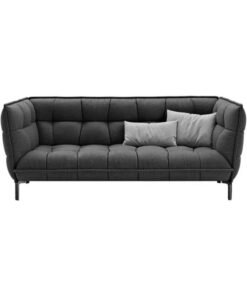 Modern Tufted 3-Seater Sofa Dark Grey Linen 220 x 102 x 88 cm