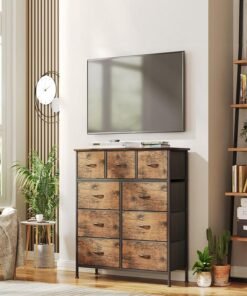 RATSAW Storage Cabinet with 9 Drawers Bedroom Dresser Wide Storage Chest with Removable Bins Storage Organizer Unit for Living Room Entryway Hallway Kids Room 100x30x96cm