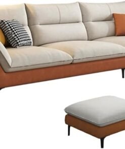 Comfynest Modern Orange Sofa With Beige Tech Cloth Upholstery, Stain Resistant & Durable Wood Frame, Sponge Seat Filling