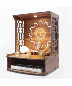 Heartily Mangal Beautiful Wooden Pooja Stand for Home/Mandir for Home/Temple for Home and Office/Puja Mandir for Home and Office Wall with LED Spot Light/Product (H- 15.5, L- 11.5, W-11 Inch)