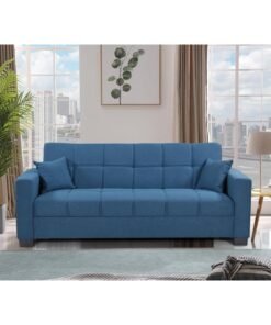 Al Zakharef Furniture Sofa Cum Bed 3 Seater Fabric Sleeper Sofa with Storage, Modern Living Room Sofabed, Blue, W110 x L180 x H75 cm