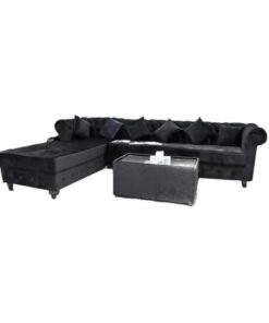 Maharat Al Bahar L Shape Mab Velvet Sofa Set 5 Seaters With Table Black 260x80x180