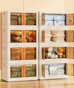 MECHDEL Plastic Stackable And Foldable Wardrobe, Foldable Shirt Storage Stacker, Collapsible Wardrobe, Mounted Closet Storage And Organisation System (Storage Bin - 2 Door White, 6Pcs)