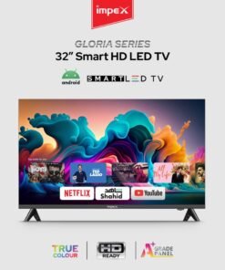 Impex 32 Inch HD Smart LED TV - Latest Android Television, Quad Core, Frameless, A+ Panel, Wi-Fi, 3 HDMI, 2 USB, VGA, RJ45, 1366x768 Resolution, 178° View, Slim Design, 2 Year Warranty - Gloria 32 Smart IX 32HD SMART Black IX 32HD SMART Black