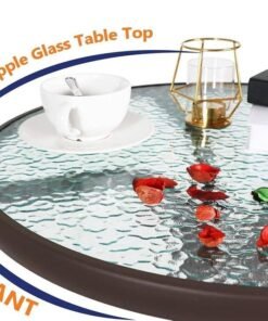 Harmony Home Stylish Round Patio Table with Tempered Glass Top – Durable Rust-Resistant Metal Frame, Weather-Resistant Outdoor Dining & Coffee Table for Garden, Balcony, Deck, Patio & Backyard (Brown) - Image 3