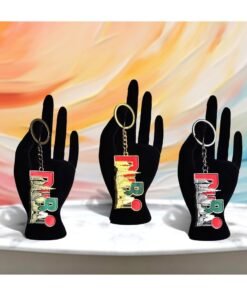 Souvenir Souq Stylish metal keychain 3pcs, featuring Dubai iconic Buildings on Font in one Design in three vibrant colors—perfect as a souvenir, Give away gift, or everyday accessory & Return gift.