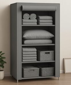 OBBO 4-Layer Single Rack Wardrobe – Portable Foldable Fabric Closet Organizer with Durable Steel Frame and Cover | Space-Saving Storage Solution for Clothes Toys Books & Accessories