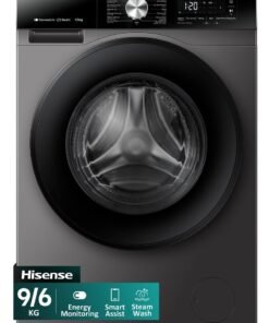 Hisense 9/6KG Front Loading Wash & Dryer WD3S9043BT, Energy Monitorning, Smart Assist, Steam Wash, Auto Wash, Big LED Display, Wash&Dry 60', Jet Wash, Quick Wash+, Hygiene Guard WD3S9043BT Titanium Gray