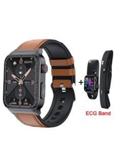 AROAQ Smart Watch, Fitness Tracker With Heart Rate Monitor, Brown Leather ECG Multifunctional Smart Watch, Waterproof Activity Tracker For Android And Ios Phones