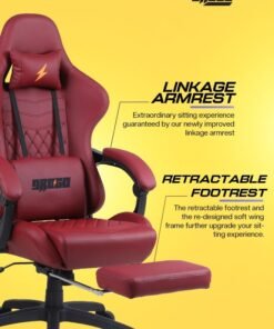 DROGO Gaming Chair Drogo Ergonomic  with 7 Way adjustable Seat, PU Leather Material Desk Chair Head & USB Massager Lumbar Pillow Video Games Chair Home Office Chair with Full Reclining Back Footrest Maroon
