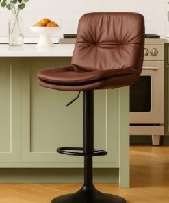 Wooden Twist Lunara 360° Swivel Cafe Bar Stool Chair Adjustable Counter Height with Backrest (Brown)