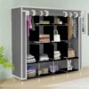 GTC 12-Shelf Collapsible Wardrobe – Portable Foldable Grey Almirah with Plastic Frame, Fancy Layer Rack for Clothes Organizer (Model 88370)