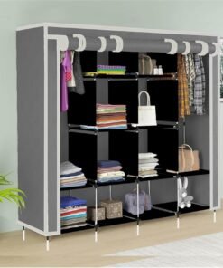 GTC 12-Shelf Collapsible Wardrobe – Portable Foldable Grey Almirah with Plastic Frame, Fancy Layer Rack for Clothes Organizer (Model 88370)