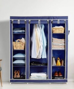 OBBO Plastic 3-Door Foldable Wardrobe – 10 Rack Storage Cabinet for Clothes, Shoes & Accessories | Space-Saving Closet Organizer for Bedroom & Home | Durable & Portable | 162 x 44 x 138 cm – Blue