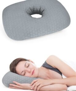 vocheer Ear Piercing Pillow for Side Sleepers, Donut Pillow with Hole for Ear Protection, Soft & Breathable Pillow for New Piercings Surgery & Injuries, Light Grey