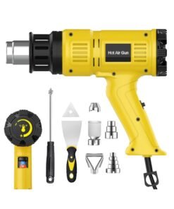 Necomi Heat Gun, 2000W Professional Hot Air Gun 60℃ -600 ℃ Variable Temperature Control, 7 Accessories for Shrink Pipe, 2-Temp Setting, Overload Protection, Fast Heating