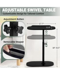 Alternative view of XiuWoo Adjustable Height C Shaped End Table,Desk Top-360° Swivel Tray Tables,0-90° Tiltable Laptop Table,with Detachable Baffle Couch Side Table,Bed Side Table,TV Dinner Table,Black